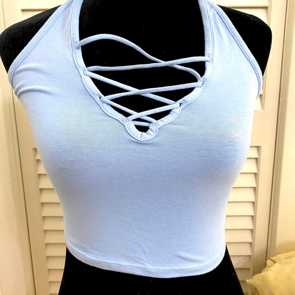 Express halter open back corset crop top light baby blue size S NWT